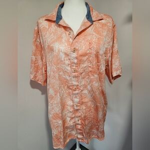 Tommy Bahama Men's Coral and White Button Down Shirt With Denim Accents Size L